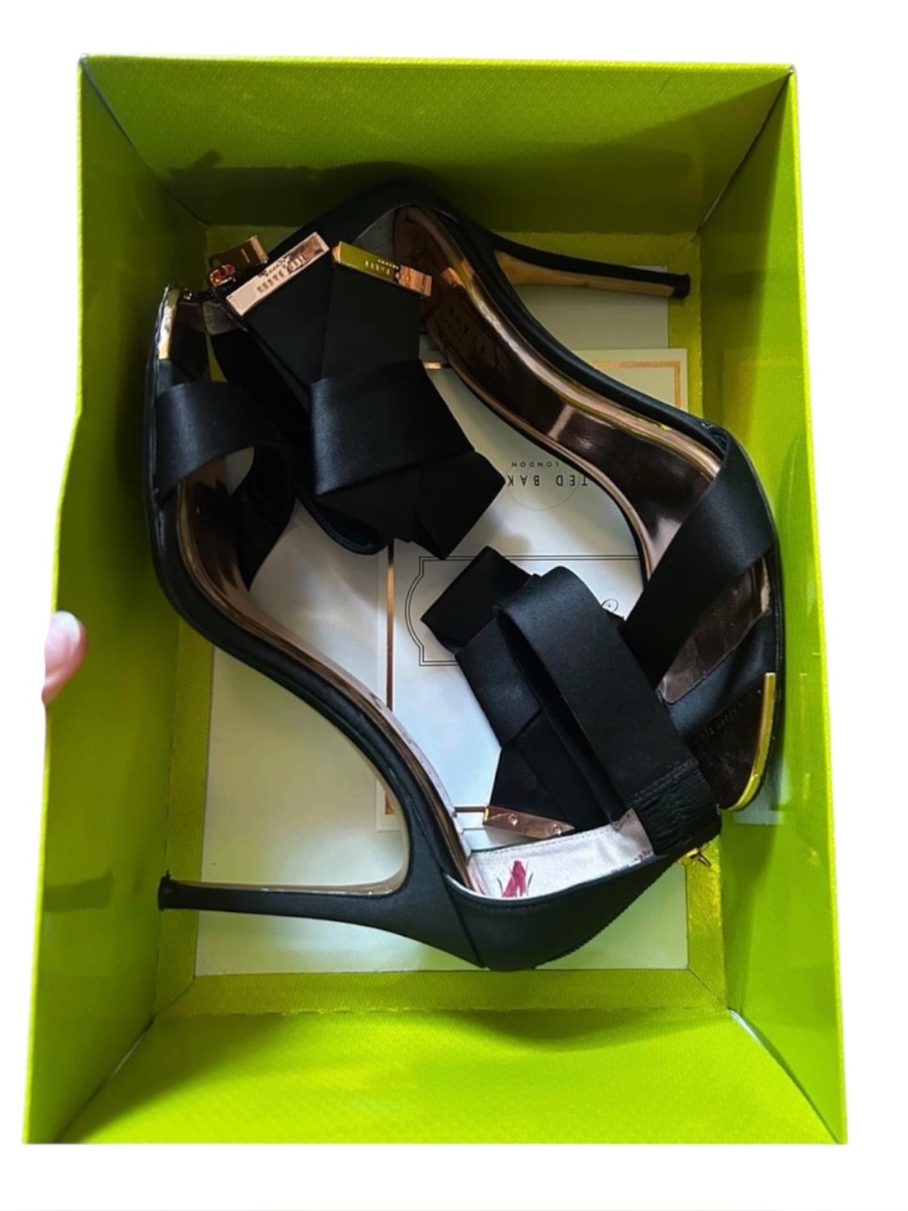 Ted Baker Black Patent Satin Elira Bow Sandals Size 8